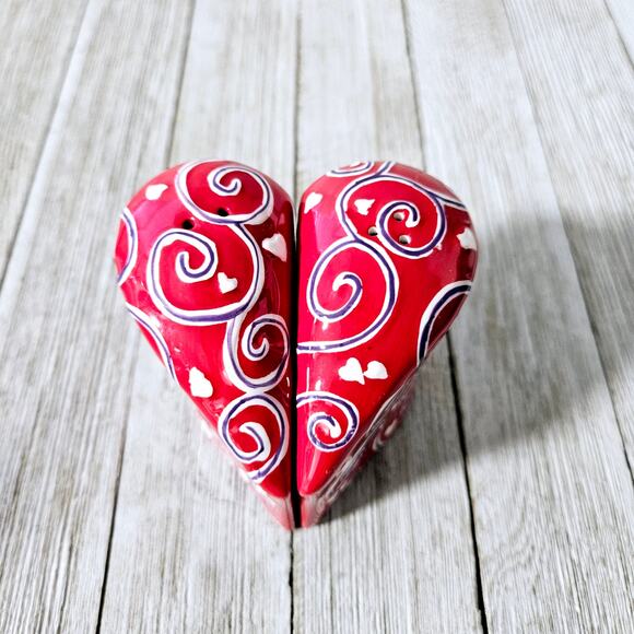 2-Piece Red Heart Shaped Salt and Pepper Shaker Set by Bella Casa by Ganz with - Picture 2 of 16